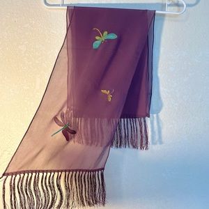 Hand Painted Purple Scarf with Butterflies- Delicate- Vintage